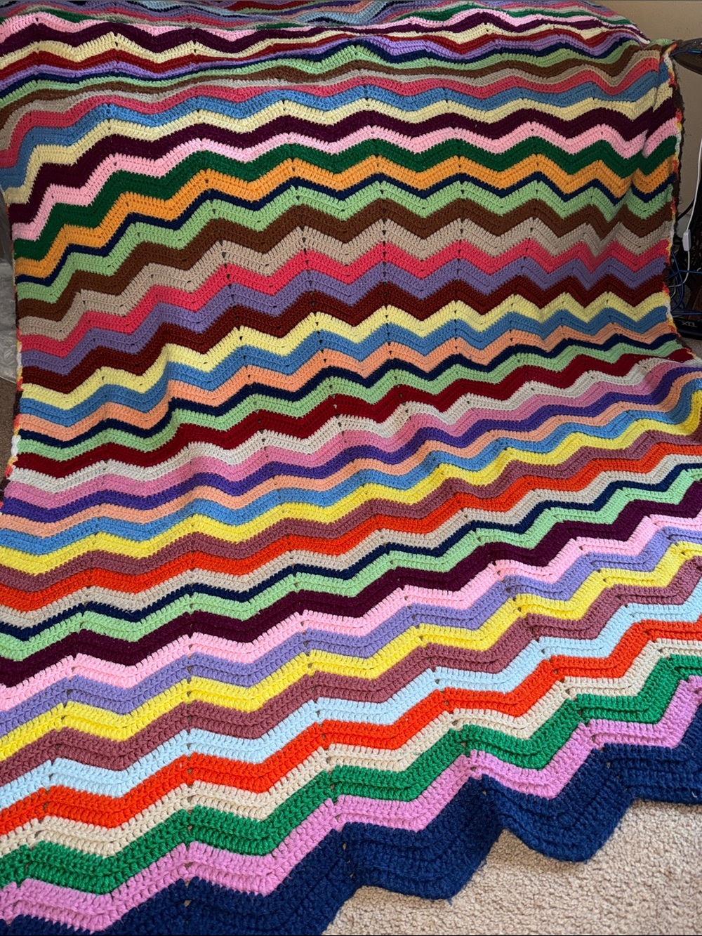 Hand Crafted Multicolor Chevron Crochet Throw Blanket